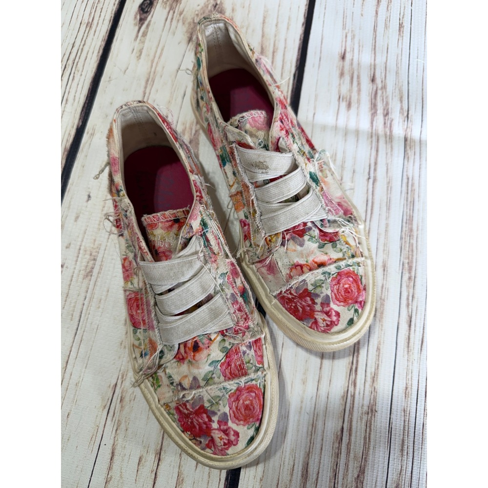 Blowfish Malibu Kids Floral Slip On Sneakers Pink Rose Distressed Canvas Size 13